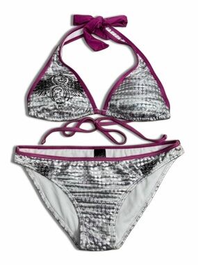 Rare Y2K Sinful By Affliction Metallic “Legendary” Rhinestone Bikini Set
